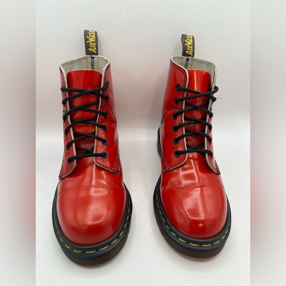 Rare Vintage Made in England Dr. Martens Red Patent Leather Boots 6 EYE Size 7 - Picture 9 of 14